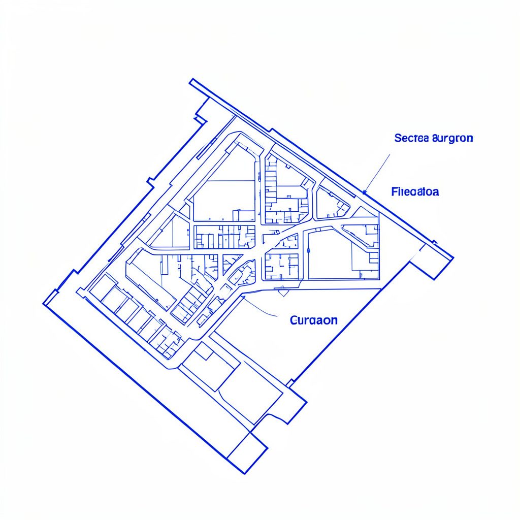 Cream and charcoal sketch of a planned residential plot community with modern architecture