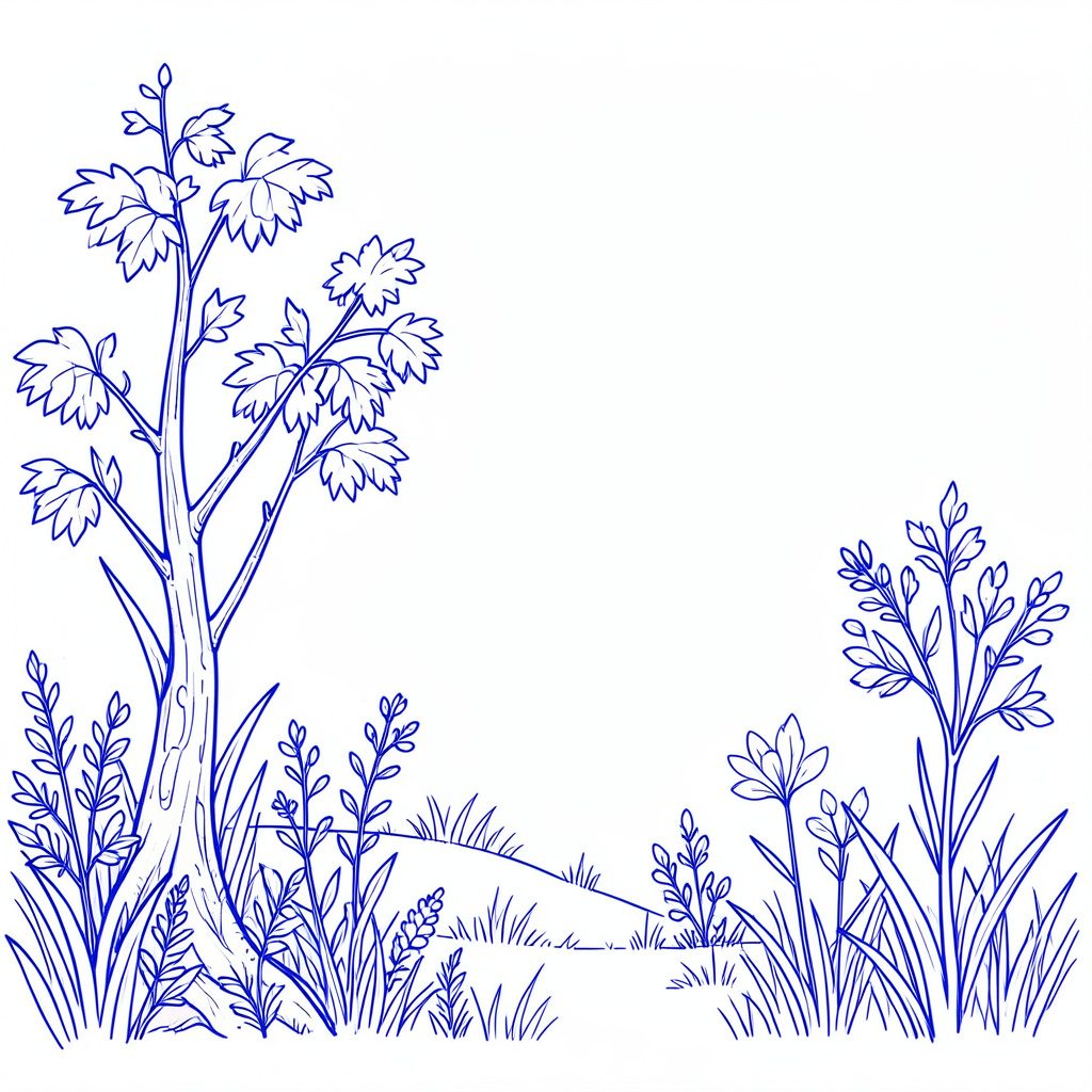 Warm cream and charcoal illustration of individual residential plots with tree-lined avenues